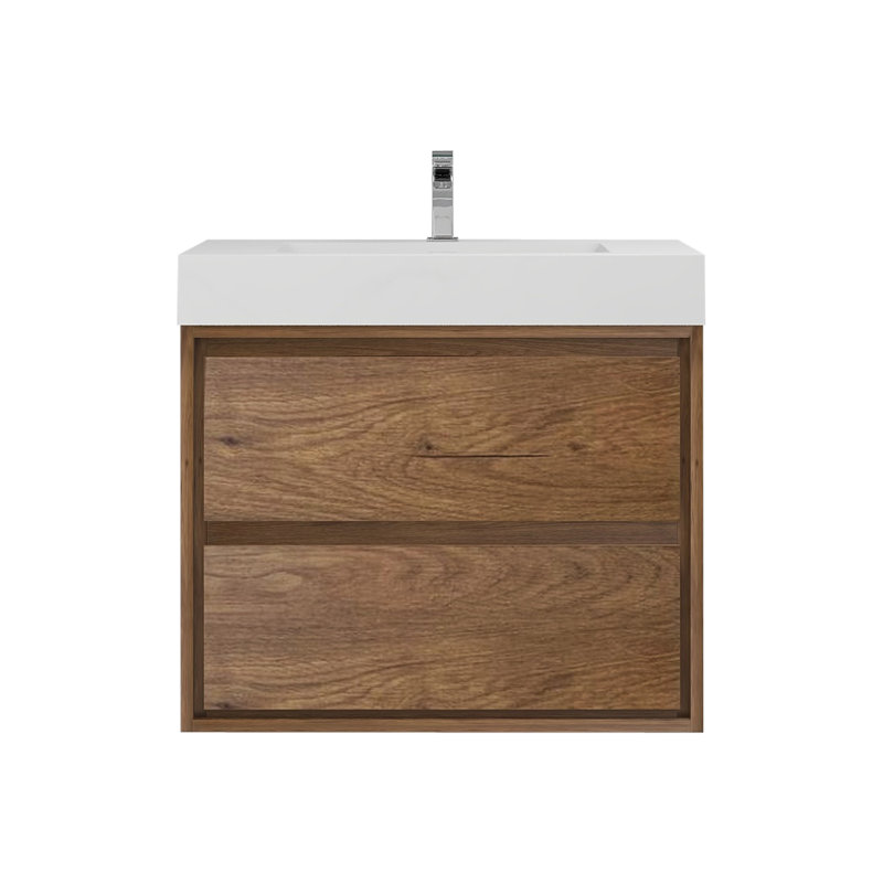 30'' Single Bathroom Vanity with Acrylic Top, Teak Oak