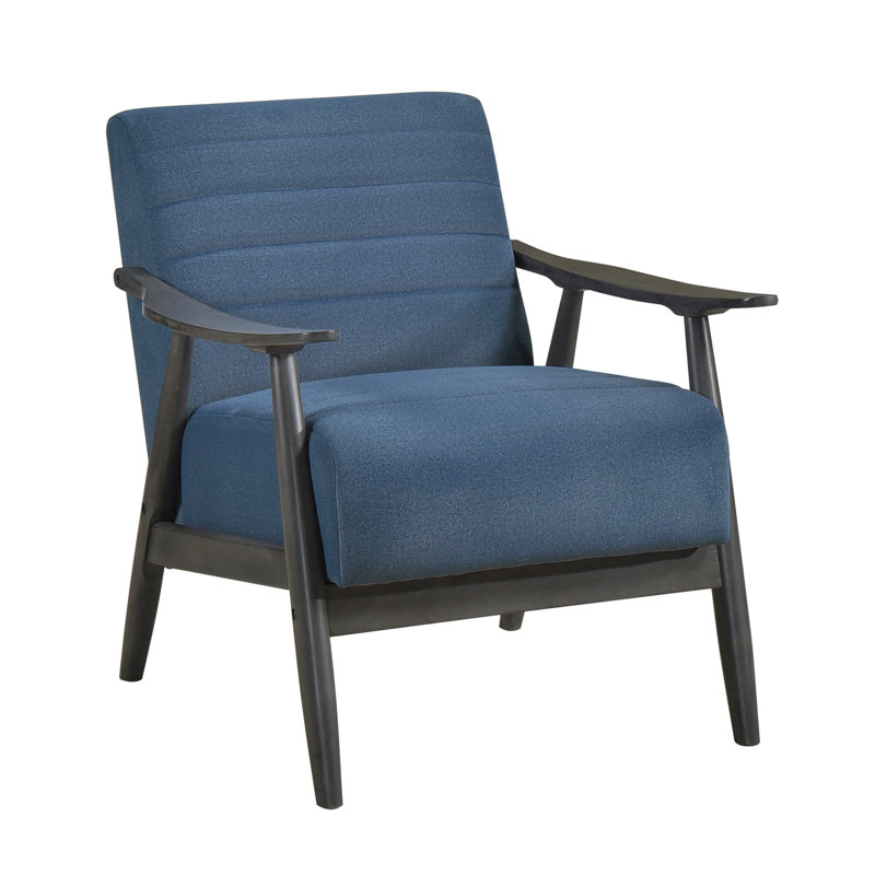 Chaise avec cadre gris foncé, revêtement en tissu bleu, décoration de salon, housse en velours transitionnel décontracté d'une largeur de 31,5 po, structure en bois massif, profondeur de 29,5 po
