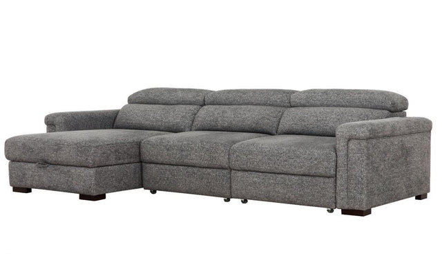 Lucious Grey Double Slider Power Sectional Sofa w/ Storage LAF Chaise, Left Hand Facing