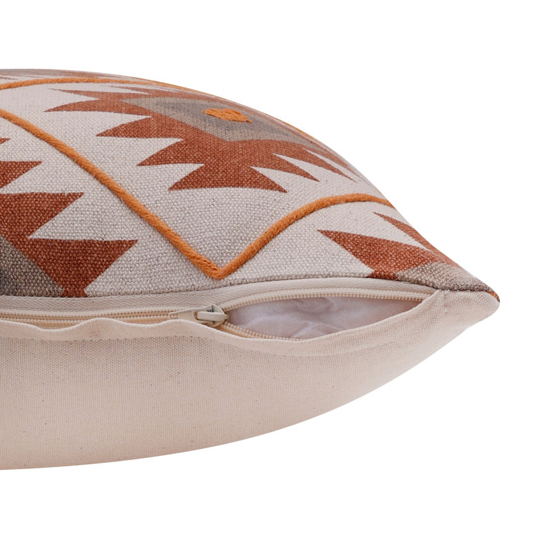 Geometric 100% Cotton Throw Square Pillow Cover, Rust/Off-White, Polyester