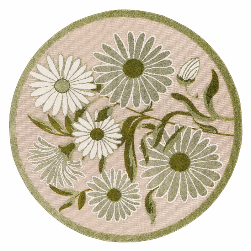 Tapis d'intérieur / extérieur à motif floral Niccoli, Rond 5 pi 3 po
