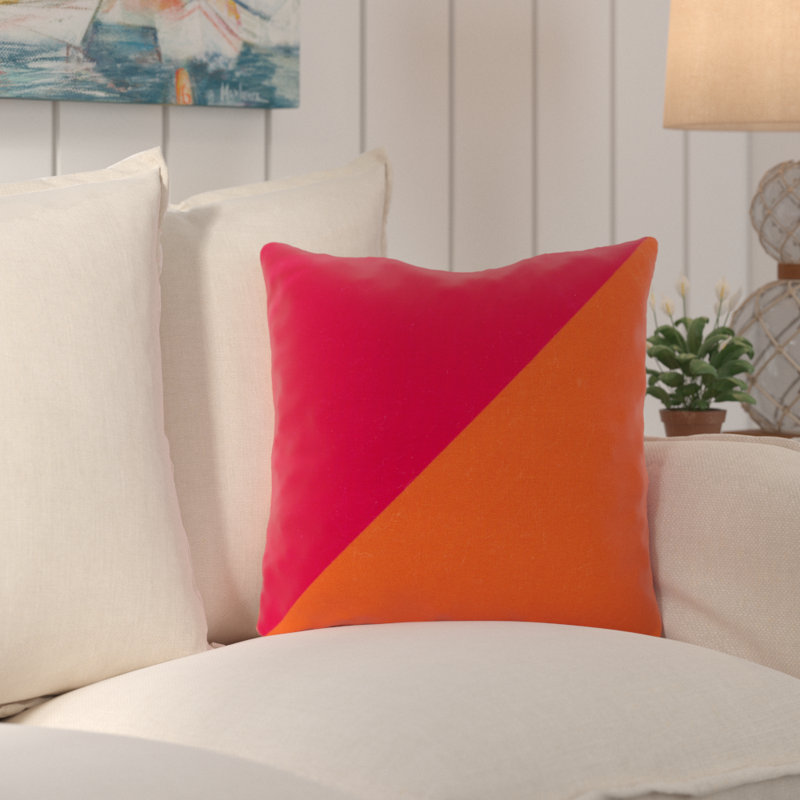 Rain Outdoor Throw Pillow, 26" H x 26" W, Tangerine/Hot Pink