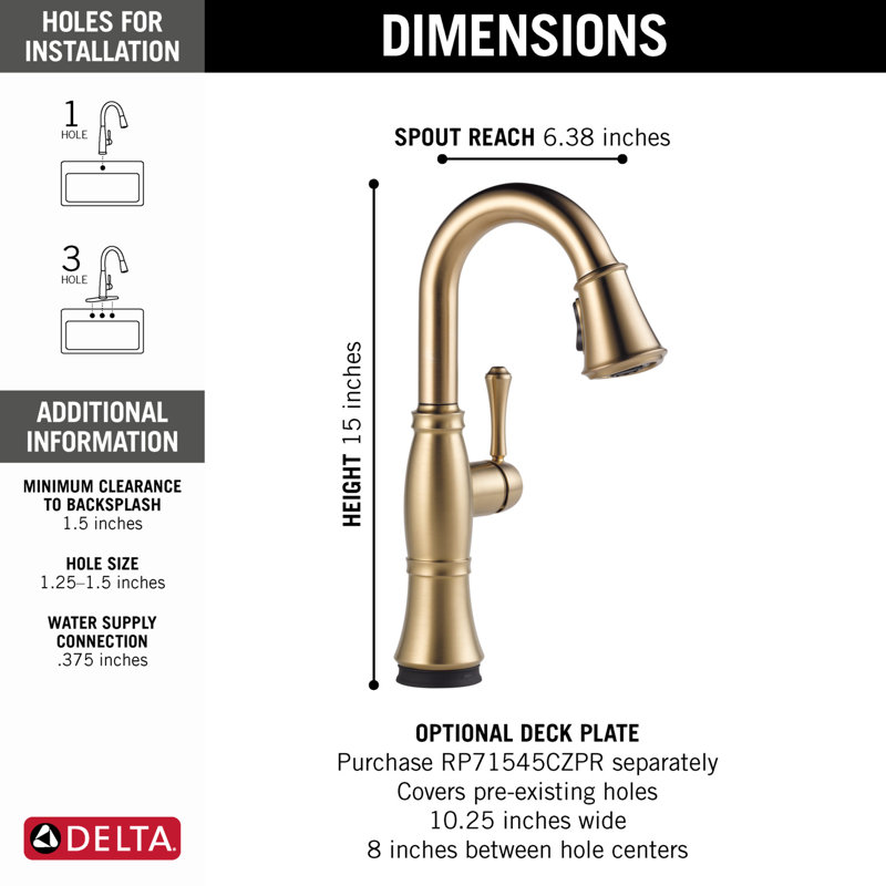 Cassidy Single Handle Pulldown Bar/Prep With Touch2O Technology, Champagne Bronze