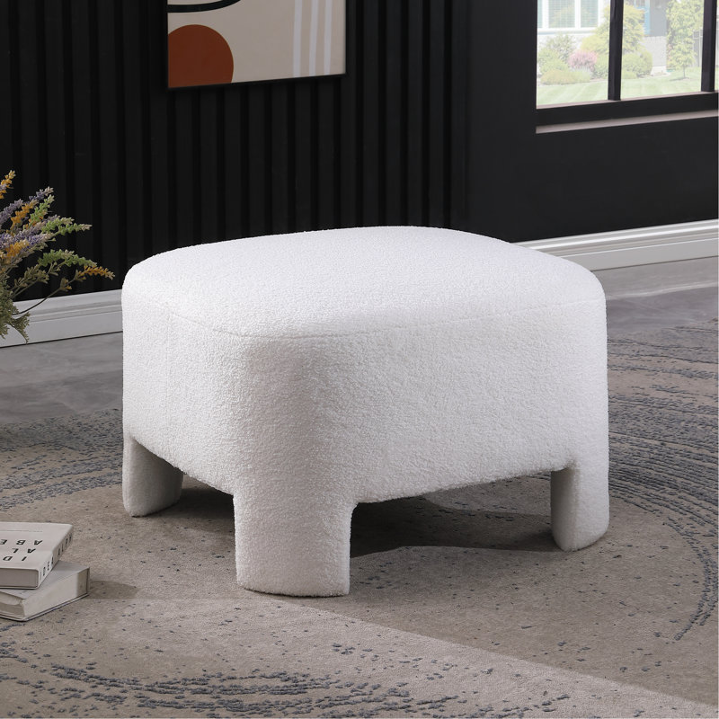 Blanc, 73 cm L x 73 cm l x 47 cm H, aucun assemblage requis, douceur incomparable, forme carrée arrondie, repose-pieds multifonctionnel, structure en bois d'eucalyptus, assise mi-ferme, tissu, design moderne, utilisable comme repose-pieds et