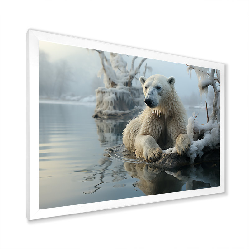 Ours blanc polaire - impression, H 16 po x l 32 po x P 1 po, Cadre photo blanc