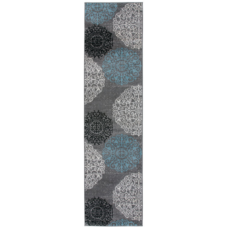Padowski Floral Gray/Blue/Black Area Rug