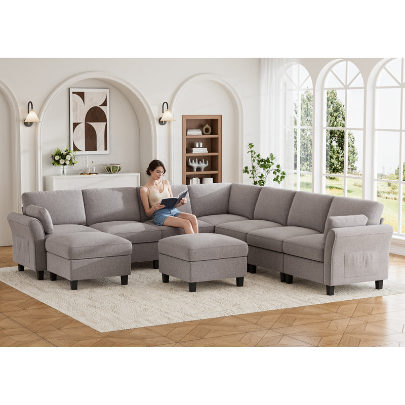Canapé modulaire avec rangement 9 pièces, Tissu gris
