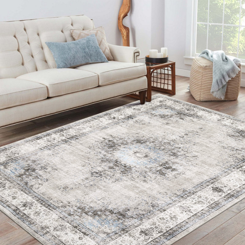 Living Room Rug Washable Rug Vintage Bedroom Rug Area Rug Distressed Non Slip Throw Rugs Non Shedding Stain Resistant Carpet for Office Dining Room