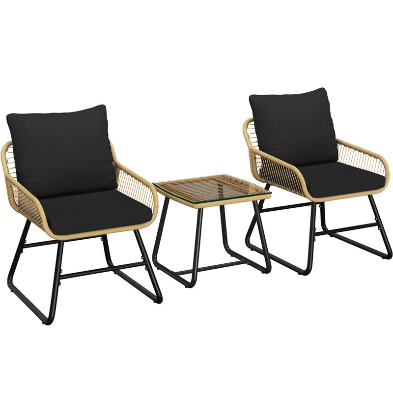 3-Piece Patio Bistro Set, Black