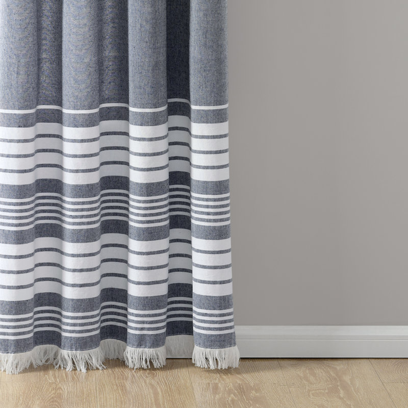Nantucket Cotton Semi Sheer Curtain Pair, 40"W x 95"L, Navy