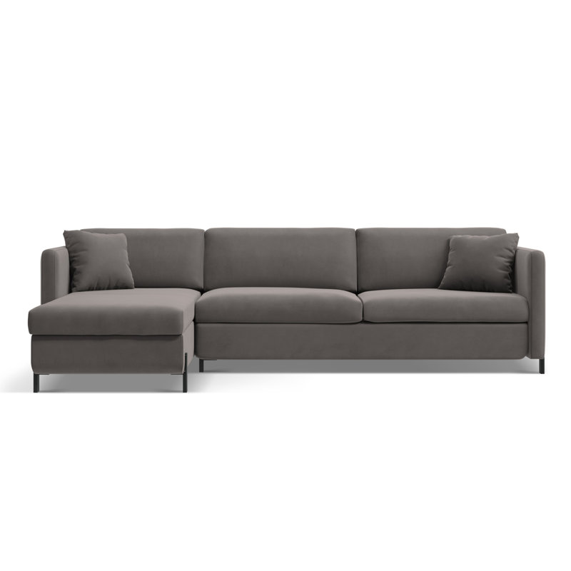 Bejna 3 Seater Velvet Sofa Bed, Left Hand Facing, Grey, 80cm H x 170cm W x 280cm D