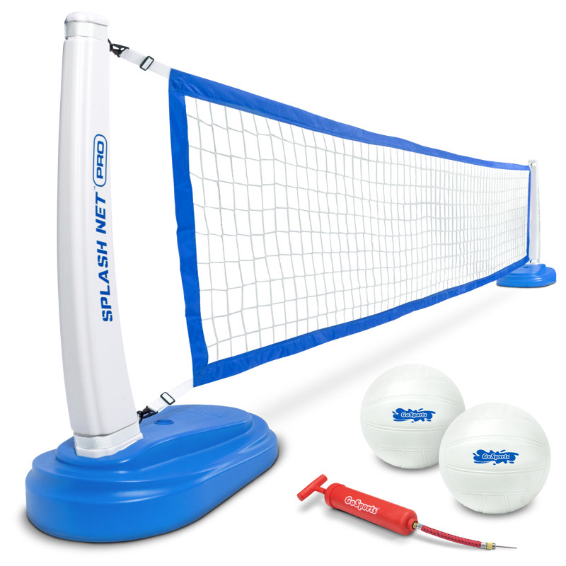Filet de volleyball de piscine GoSports Splash Net PRO - Comprend 2 ballons d'eau et une pompe, Bleu