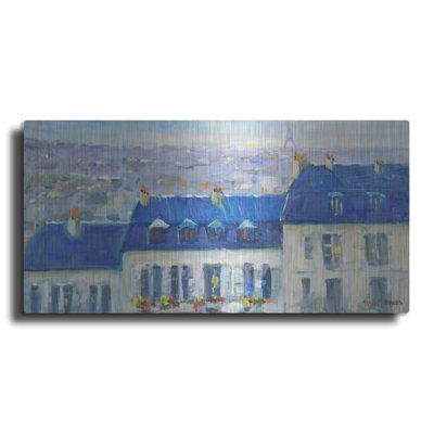 Art mural en métal luxueux «Paris Rooftop» par Allayn Stevens, 24 po x 12 po
