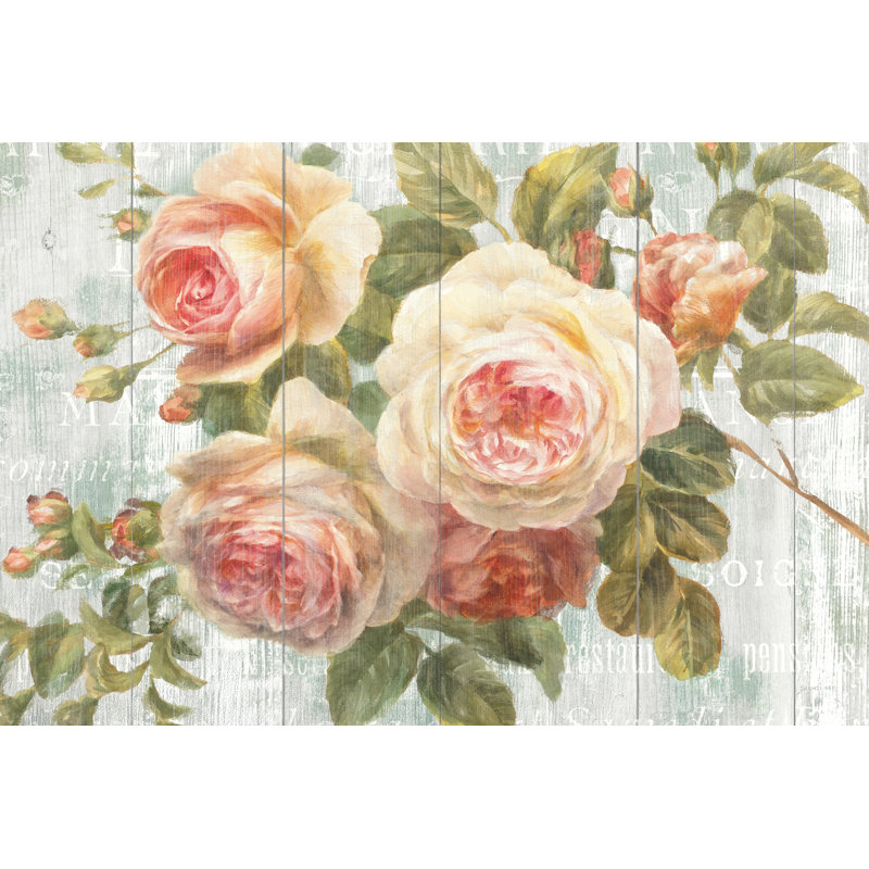 Roses rétro sur bois flotté, H 24 po x l 36 po