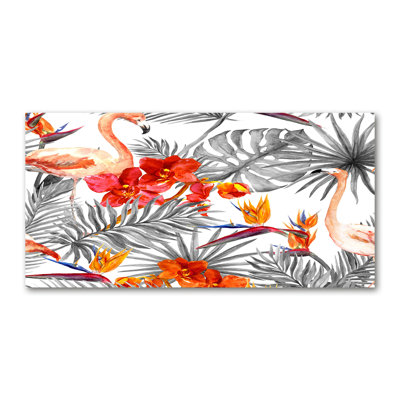 Flamingos And Flowers - Wrapped Canvas Print