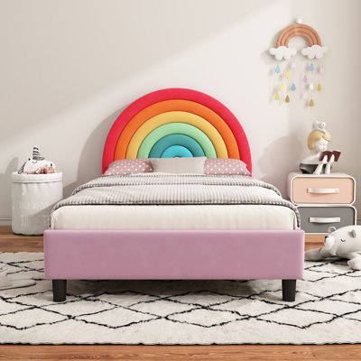 Lit plateforme tapissier de style princesse Rainbow Design pour garçons et filles
