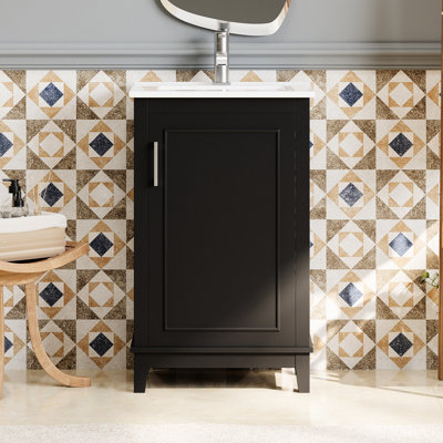 Petite armoire de meuble-lavabo moderne 20 po, lavabo en céramique, beaucoup de rangement, porte à fermeture en douceur 20 po avec lavabo - Meubles