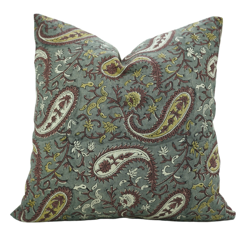 Housse de coussin fabriquée à la main Fabividine - canapé traditionnel imprimé bloc, Kiara, brun chocolat, Carré 16 po