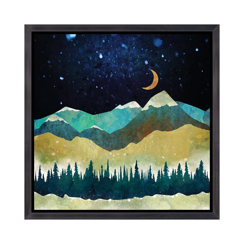 «Snow Night», reproduction sur toile, Cadre flottant noir patiné, H 26 po x l 26 po x P 1,5 po