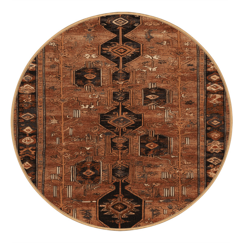 Tapis brun turc lavable à la machine, Rond 5 pi