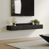 Hithin Floating TV Stand, Entertainment Center with Drawers, Solid Wood, Fully-Assembled