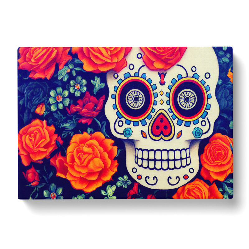 Wondrous Floral Sugar Skull - Wrapped Canvas Print, 40cm H x 60cm W x 3cm D