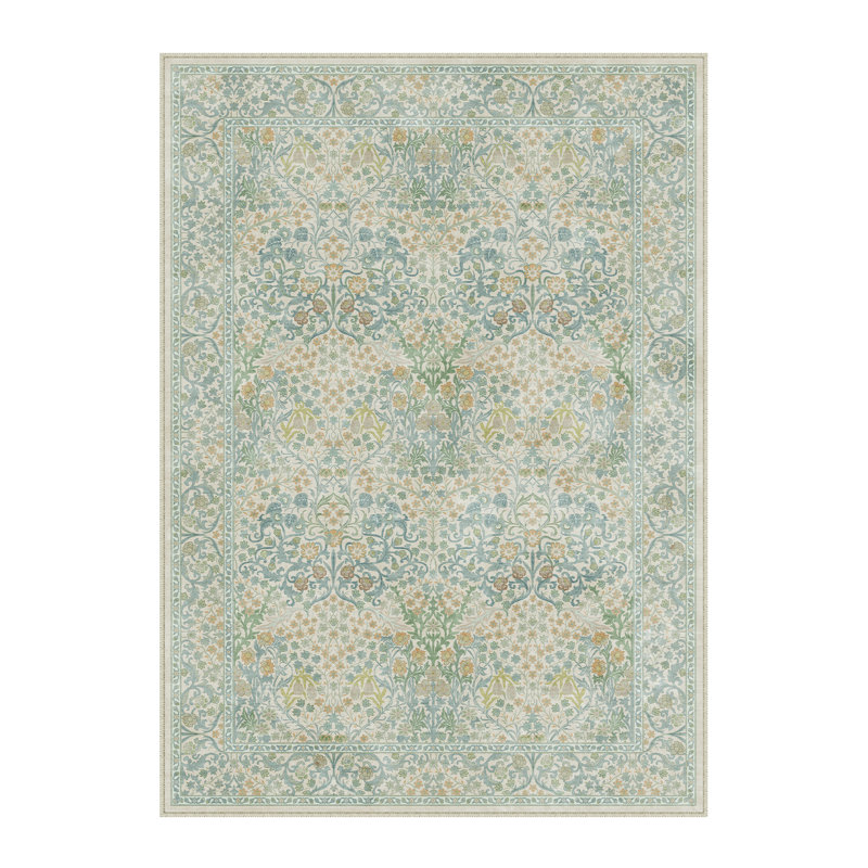 Machine Washable Vintage Floral Area Rug With Non-Slip Backing, Rectangle 6' x 9'