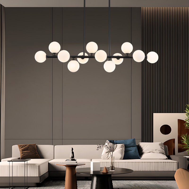16 - Light Dimmable Bubble Glass Sputnik Modern Linear Chandelier, White, Black and White