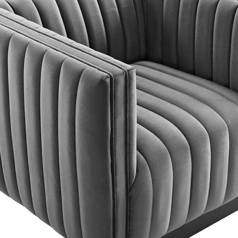 Modway Conjure Channel Tufted Performance Velvet Accent Armchair, Gray