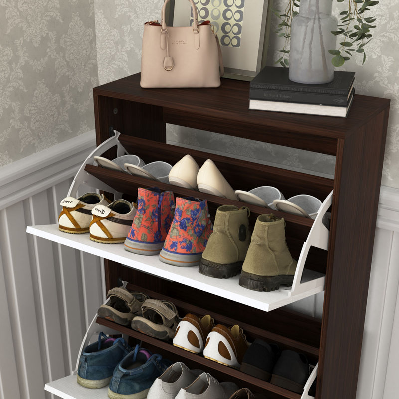 Armoire à chaussures avec 3 tiroirs rabattables, Noyer