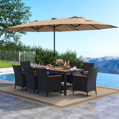 11 PCS Patio Dining Set w/ 15ft Double-Sided Patio Umbrella (Base Included) Coffee