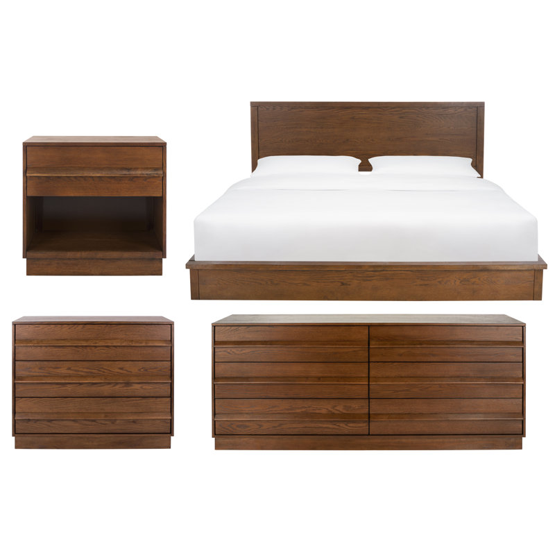 Ensemble de chambre à coucher 4 pièces Mehroo, Grand, Blanc délavé