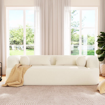 3-Seater Boneless Upholstered Sofa With Pillows