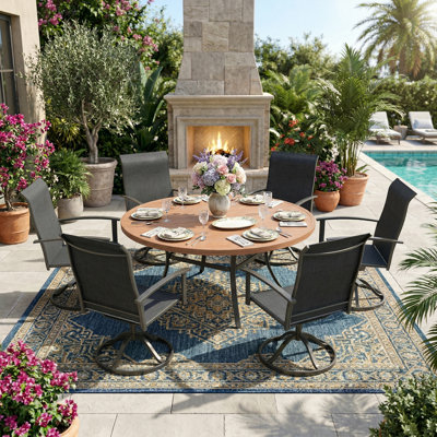 6-Person Patio Dining Set With Swivel Chairs