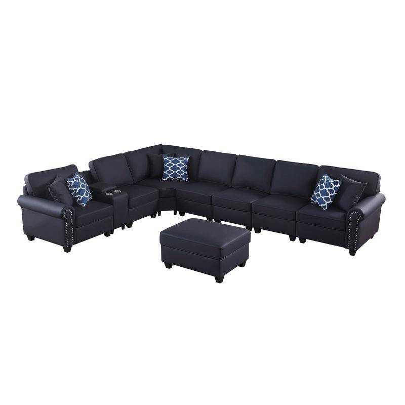 Velicity Artificial Leather With Individual Cupholder Console And 1 Ottoman, Black Faux Leather