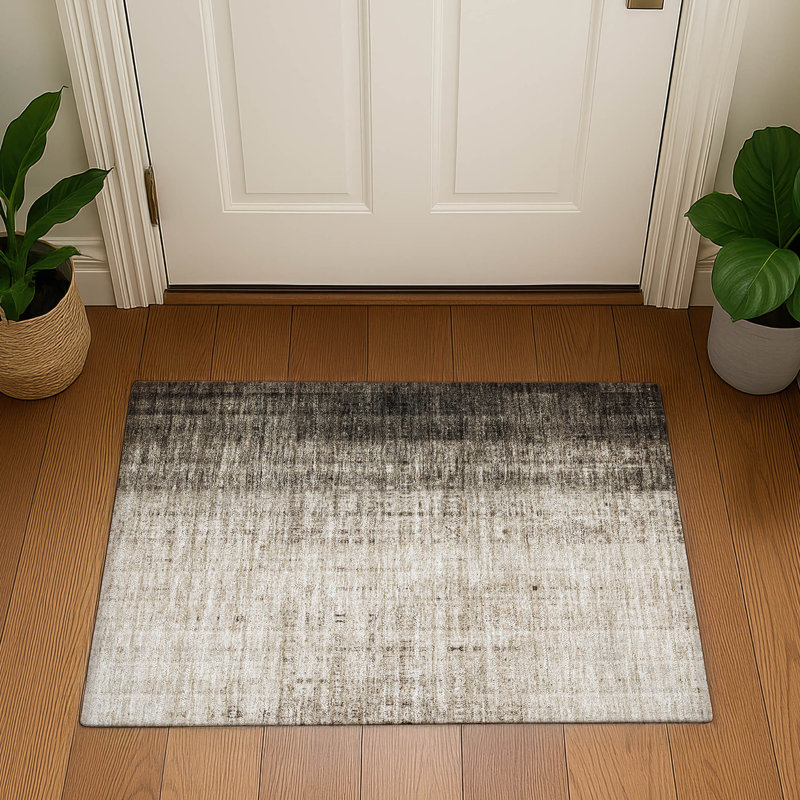 Premium Machine Washable Mayfield AMF2240 Striped Rug, 1'8" x 2'6", Brown