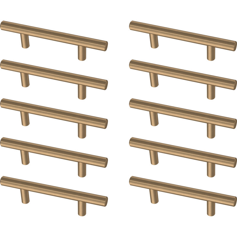 Solid Bar 3 in. (76 mm) Cabinet Drawer Bar Pulls (10-Pack), Champagne Bronze, 3"