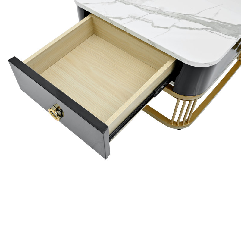 Ensemble de 2 tables basses et tables d'appoint gigognes à grain de marbre ultrabrillant, Black