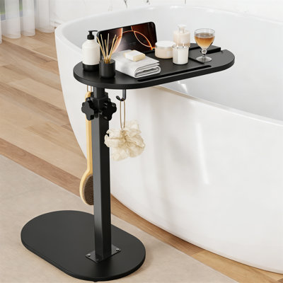 Adjustable Height Bamboo Bathtub Table, Freestanding Bath Tray Caddy Organizer