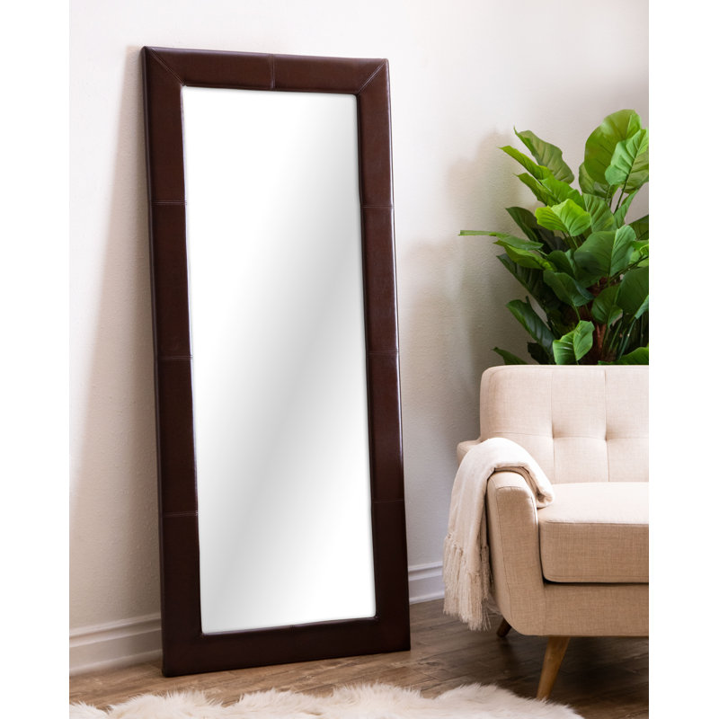 Flat Floor Mirror, Delano Brown Faux Leather