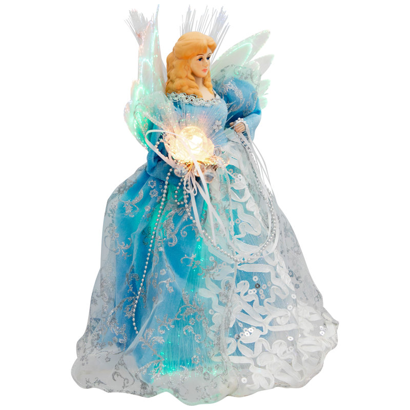 Lighted Fiber Optic Angel Christmas Tree Topper - 12" - Blue And White