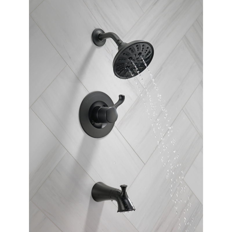 Esato Tub and Shower Faucet with Rough-in Valve and H2Okinetic Technology, Matte Black