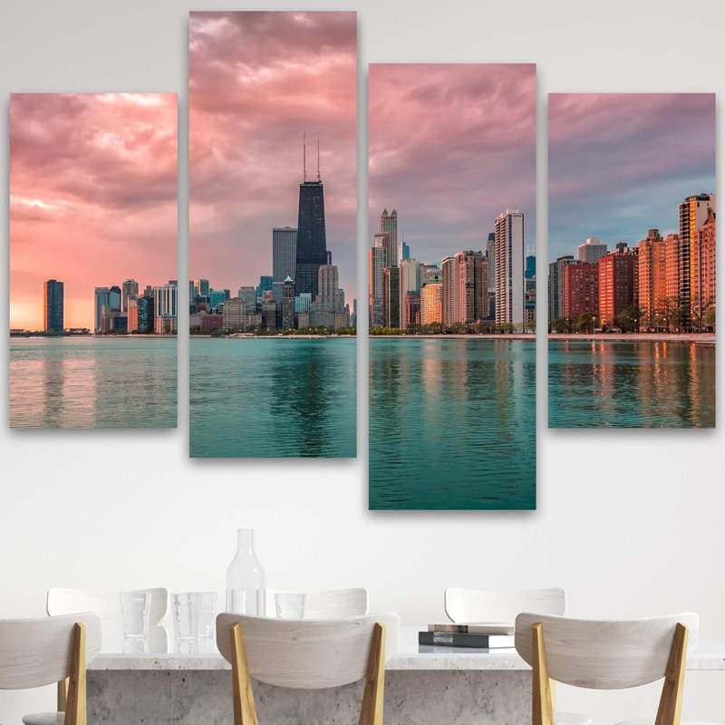 «Architecture Building Chicago Skyline Cityscape», impression sur toile tendue 4 pièces