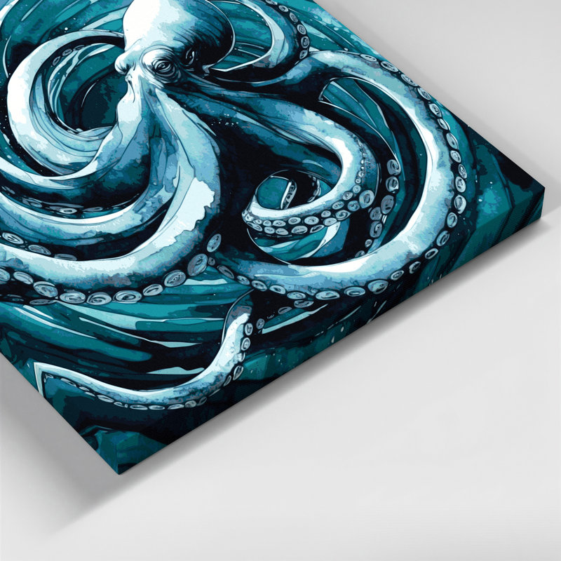 Nautique, pieuvre bleue, art mural sur toile, H 16 po x l 16 po