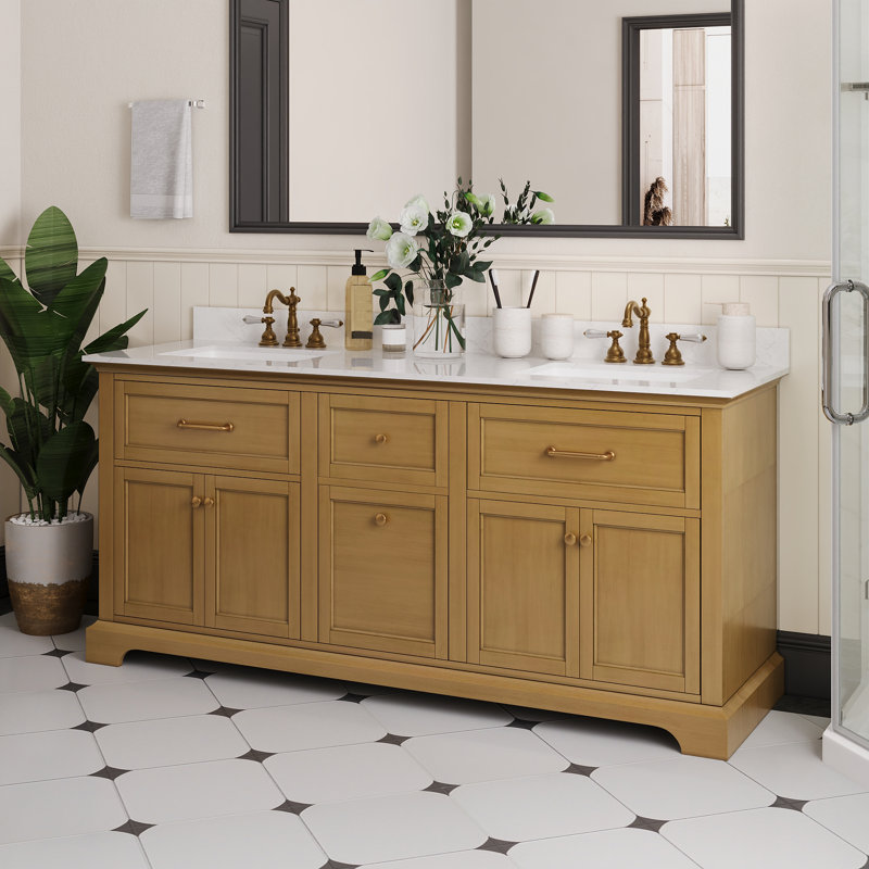 Heritage 72" Fully Assembled Double Bathroom Vanity with Engineered Marble Top, Soft Closing and Splash Guard