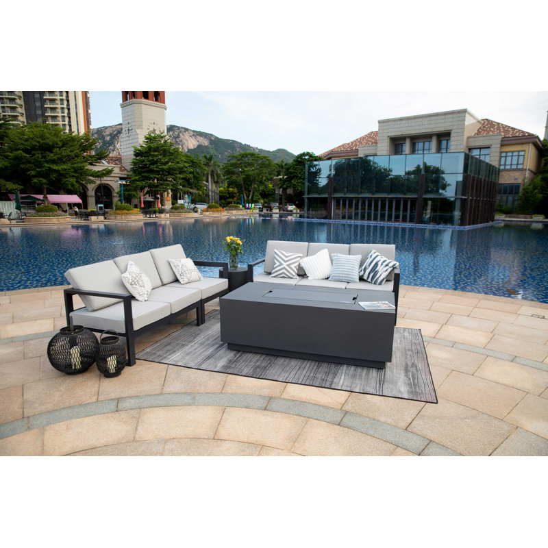 Sedona 66" Concrete Outdoor Fire Pit Table Bundle with Hideaway Propane Tank Holder Includes Wind Guard, Burner Pan Lid, and Cover