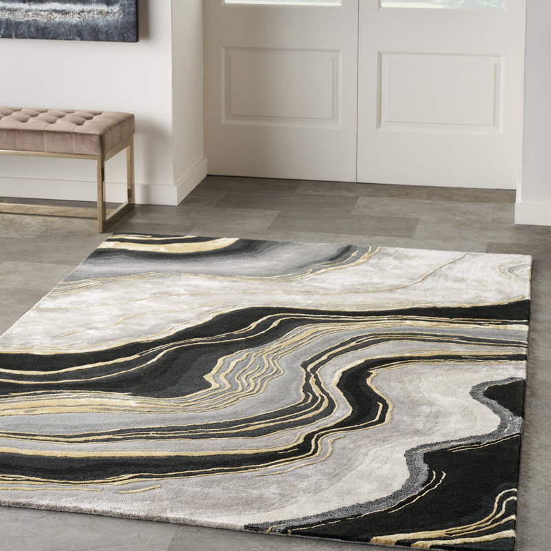 Prismatic  Abstract Charcoal Grey Area Rug, Rectangle 3'9" x 5'9"