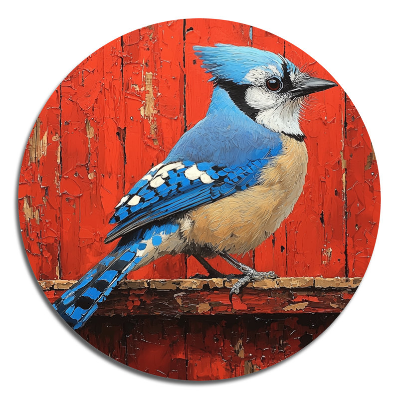 «Blue Jay» par The Red Barn I - oiseau, impression murale en métal, décoration murale moderne en métal bleu