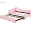 Lit de jour simple rembourré rose avec lit gigogne pour une disposition flexible des invités - Lit gigogne extensible de taille L, idéal