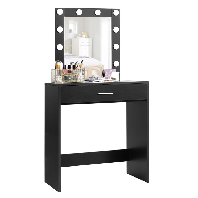 FUFU&GAGA 5-Drawers White Wood LED Push-Pull Mirror Makeup Vanity Sets Dressing  Table Sets with Stool and 3-Tier Storage Shelves KF210141-03 - The Home  Depot